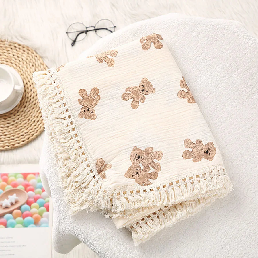 Cute Bear Muslin Squares - Cotton Baby Blanket for Newborn