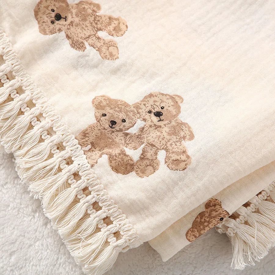 Cute Bear Muslin Squares - Cotton Baby Blanket for Newborn