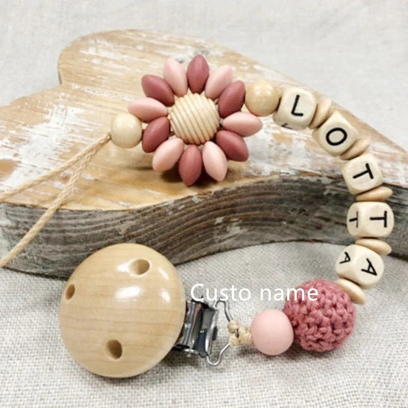 Custom Name Silicone Beads Wooden Ring Pacifier