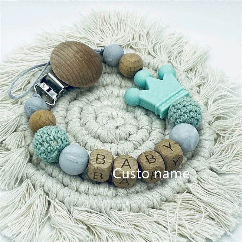 Custom Name Silicone Beads Wooden Ring Pacifier