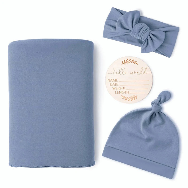 Newborn Baby Receiving Blanket with Matching Headband and Beanie Set