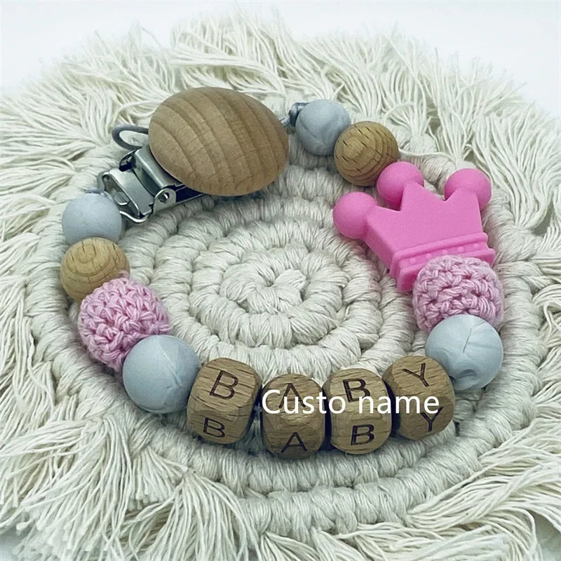 Custom Name Silicone Beads Wooden Ring Pacifier