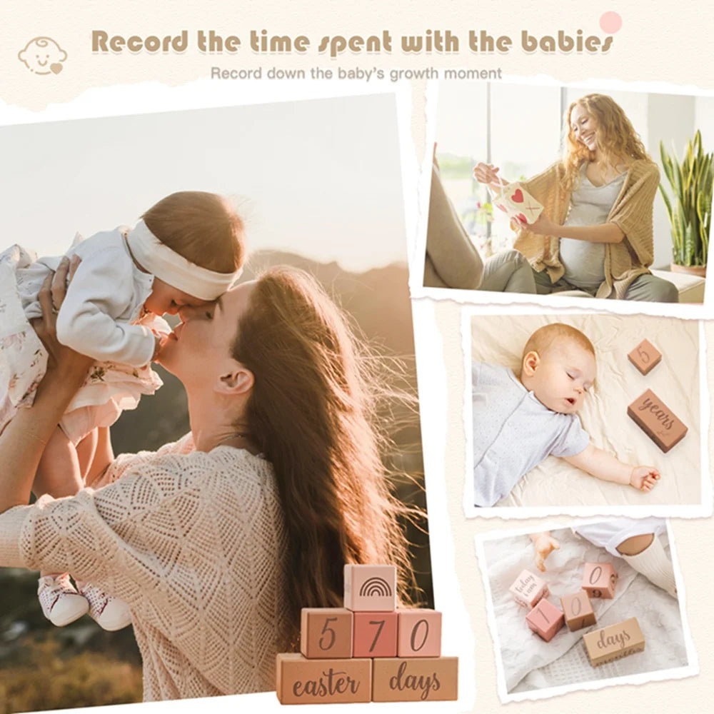 7Pcs Newborn Wooden Milestone Colorful Blocks