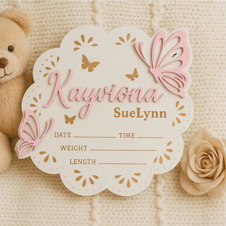 Announcement Birth Sign With Butterfly