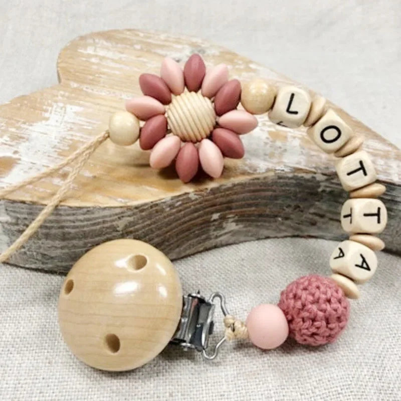 Custom Name Silicone Beads Wooden Ring Pacifier